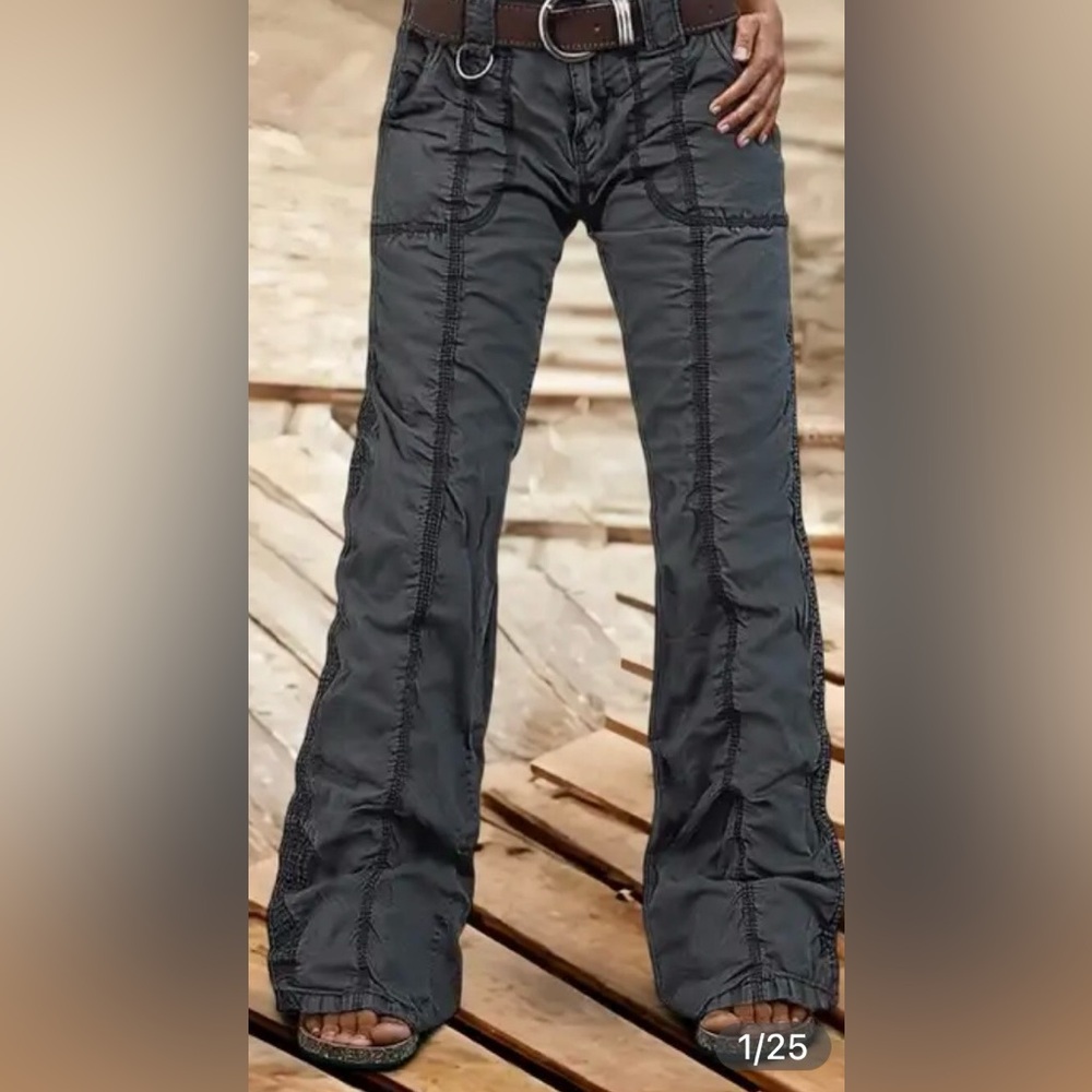 Flamingals Solid Stitch Detail Mid Rise Straight Leg Cargo Pants Size XS NWT